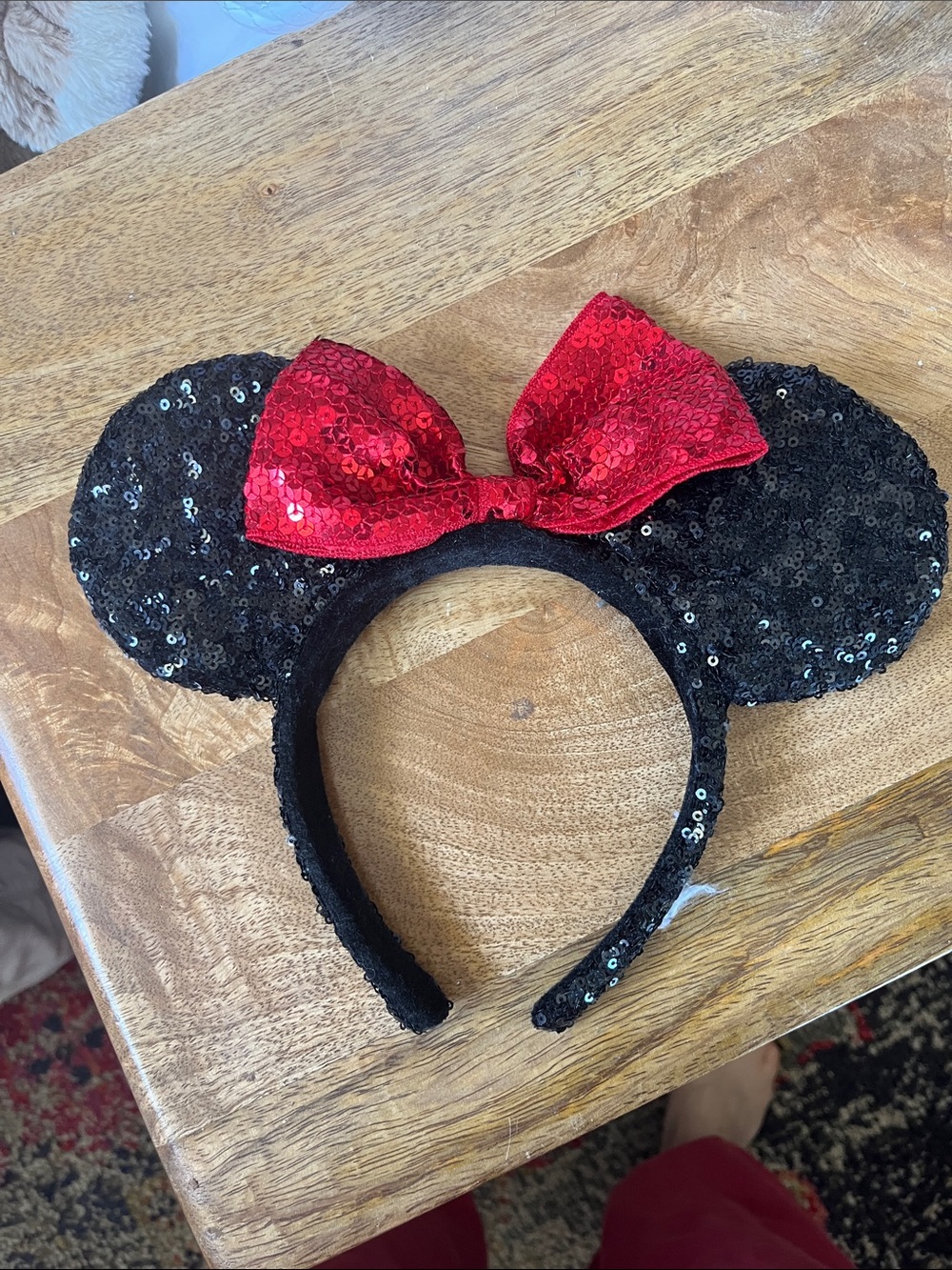 Sequin Minnie Mouse Ear Headband with Red Bow